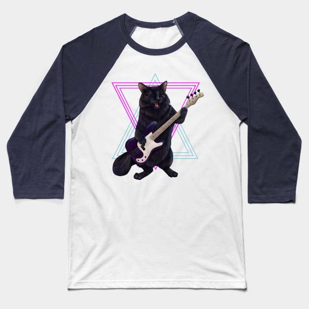 Cat playing bass guitar Baseball T-Shirt by Mehu Art
